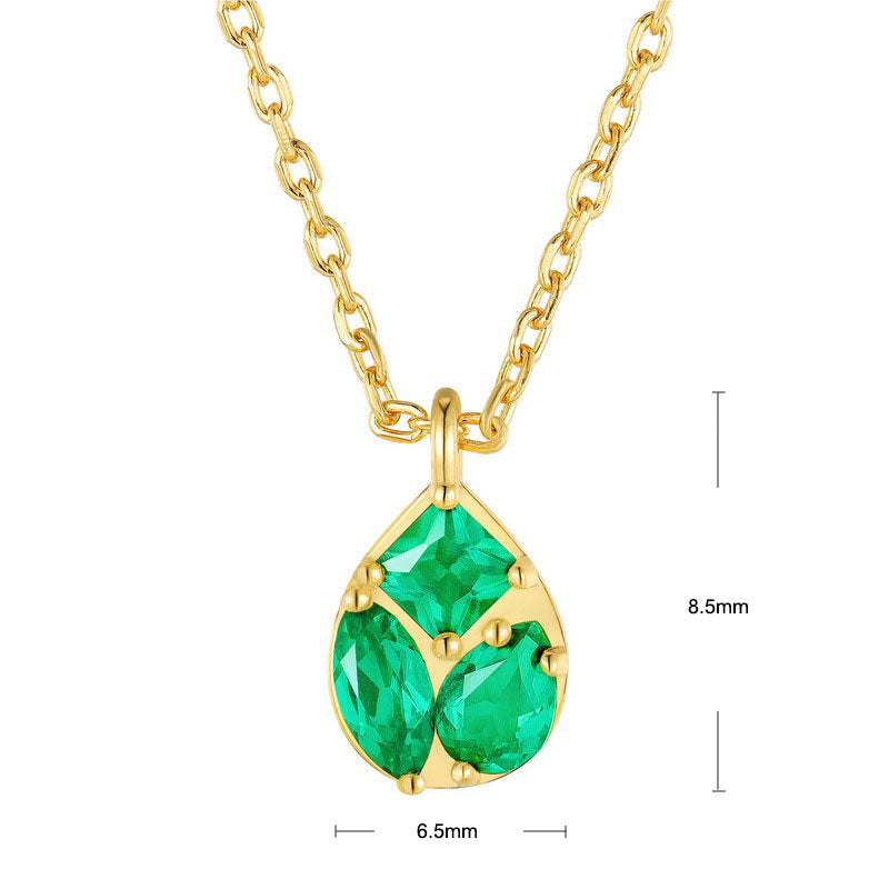 S925 Sterling Silver Jewelry Necklaces Lab Grown Emerald Gemstone Charms Necklace