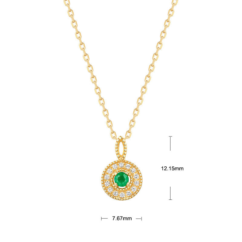 S925 Sterling Silver Jewelry Pendants Natural Emerald Gemstone Round Board Necklace Charms