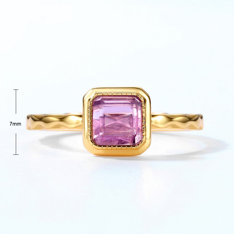 S925 Sterling Silver Jewelry Ring Natural Amethyst Gemstone Simple Luxury Rings