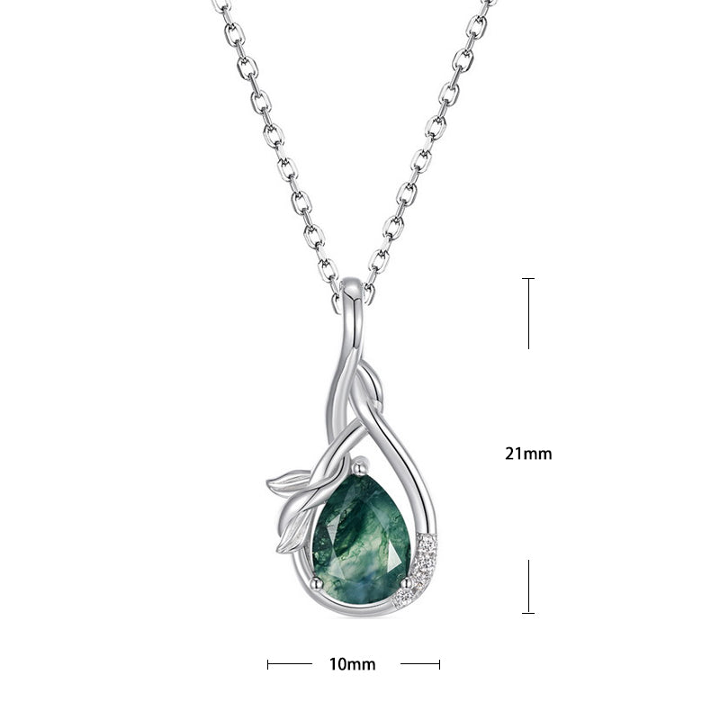 S925 Sterling Silver Jewelry Pendant Natural Moss Agate Gemstone Novel Necklace Charms