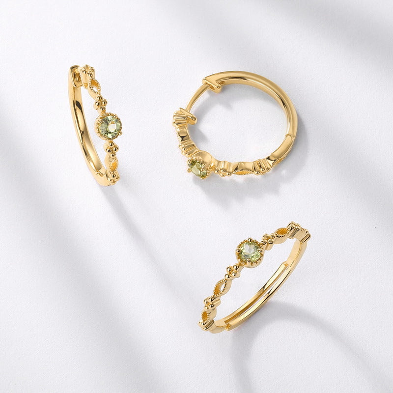S925 Sterling Silver Jewelry Earrings Peridot Gemstone Vintage Style Hoop Earrings