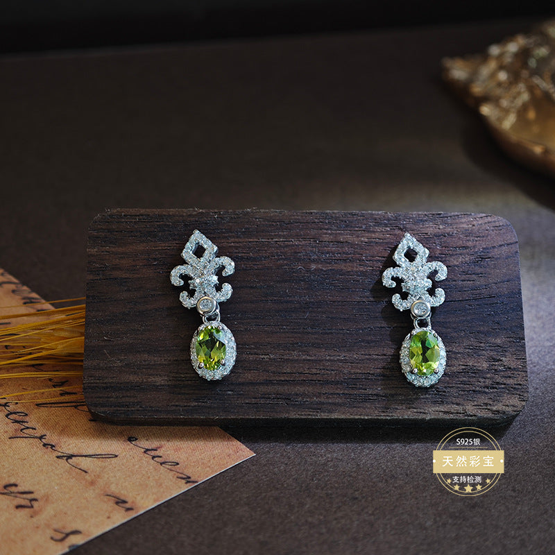 S925 Sterling Silver Fine Jewelry Earrings Natural Peridot Gemstone Luxury Drop Earrings