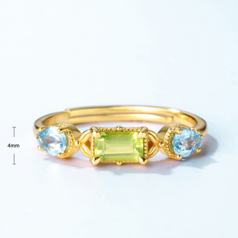 S925 Sterling Silver Jewelry Rings Peridot Gemstone Vintage Style Simple Luxury Ring