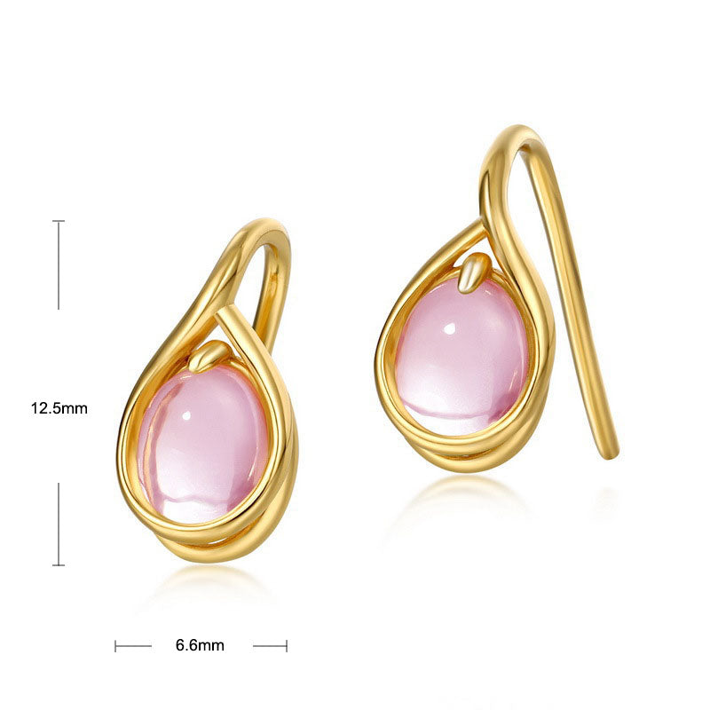S925 Sterling Silver Jewelry Earrings Gold Plating Natural Rose Quartz Gemstone Earrings