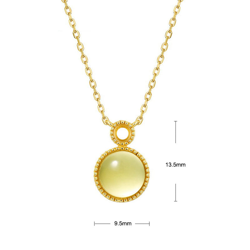 S925 Sterling Silver Jewelry Necklace Natural Amber Geometric Round Style Charms Necklaces