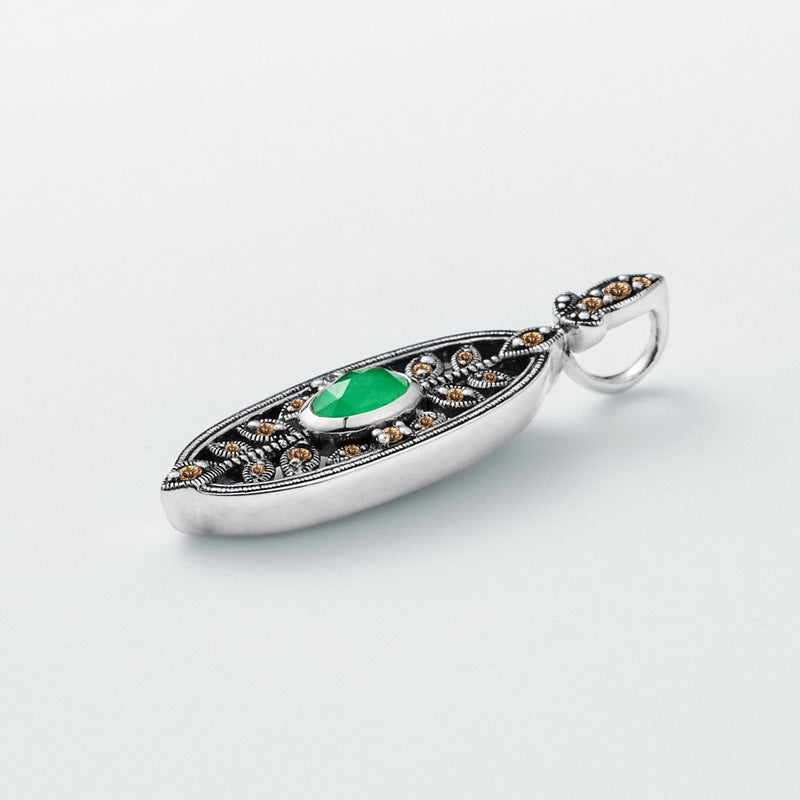 S925 Sterling Silver Jewelry Pendants Lab Grown Emerald Gemstone Vintage Style Necklace Charms