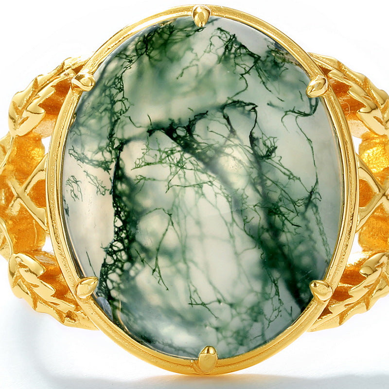 S925 Sterling Silver Jewelry Ring Natural Moss Agate Gemstone Vintage Fashion Luxury Rings
