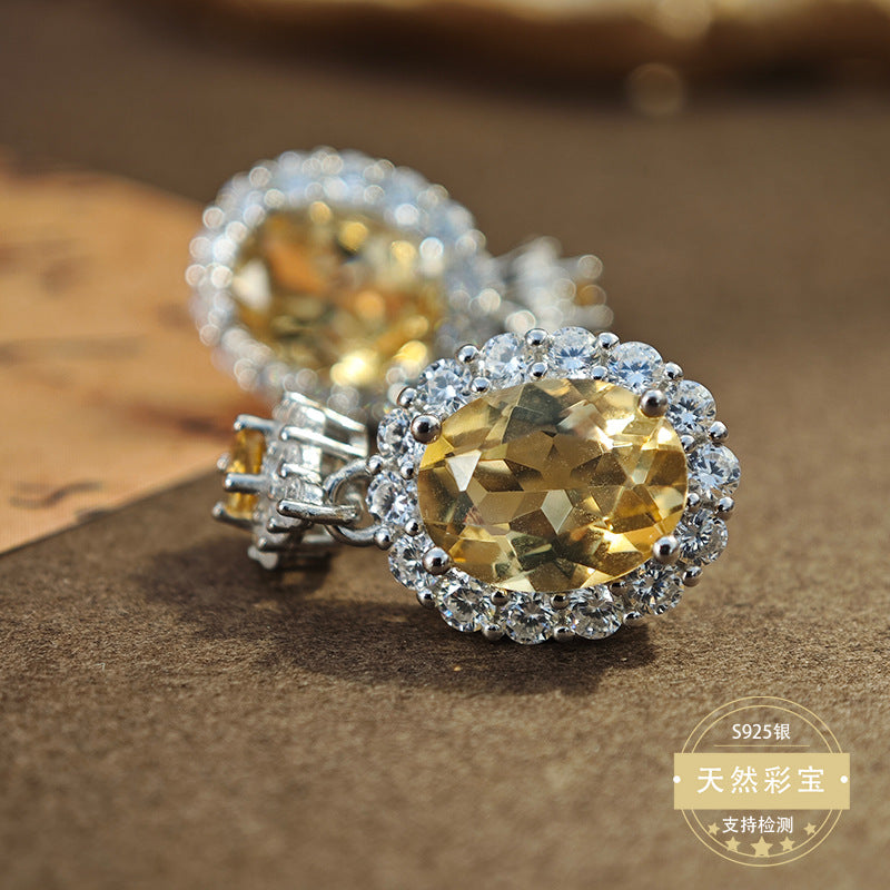 925 Sterling Silver Fine Jewelry Natural Citrine Gemstone Light Luxury Drop Earrings
