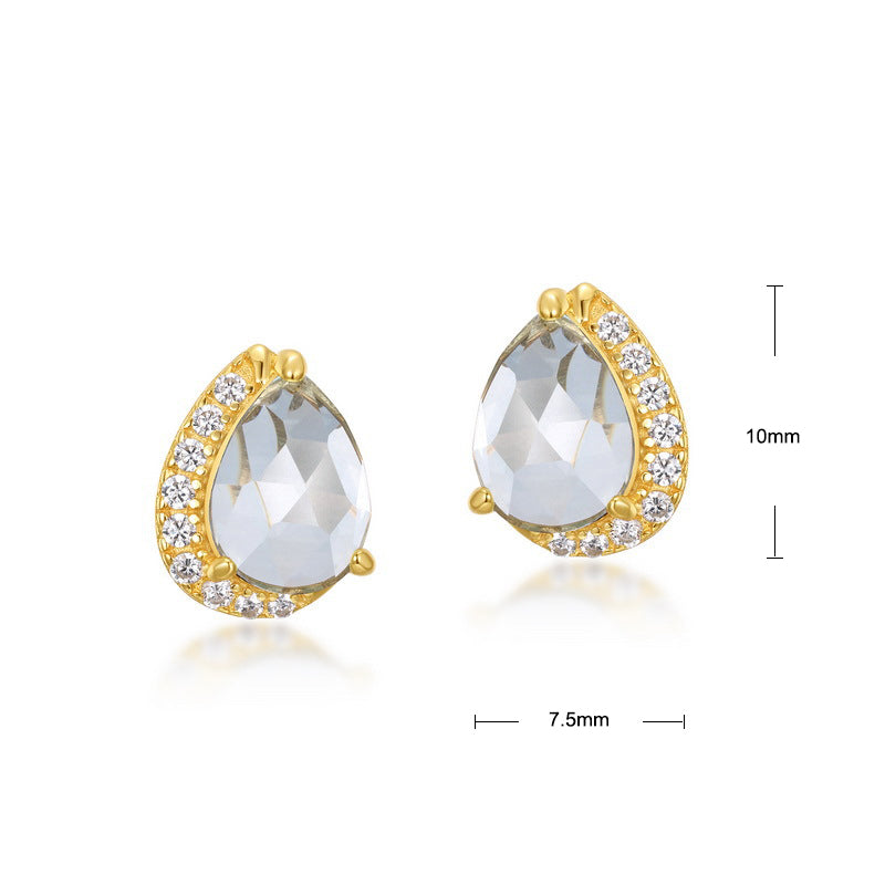 S925 Sterling Silver Jewelry Earrings Natural Sky Blue Topaz Gemstone Luxury Stud Earrings