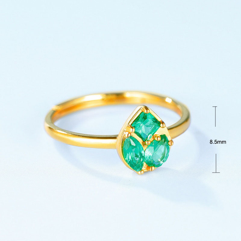 S925 Sterling Silver Jewelry Ring Lab Grown Emerald Gemstone Water Drop Style Fashion Rings