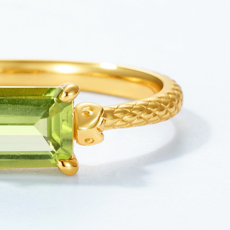 S925 Sterling Silver Jewelry Rings Natural Peridot Gemstone Geometric Style Ring
