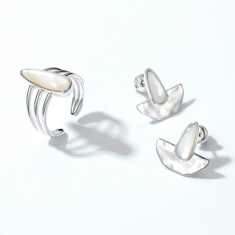 S925 Sterling Silver Jewelry Earrings Natural White Shell Gemstone Vintage Style Earrings
