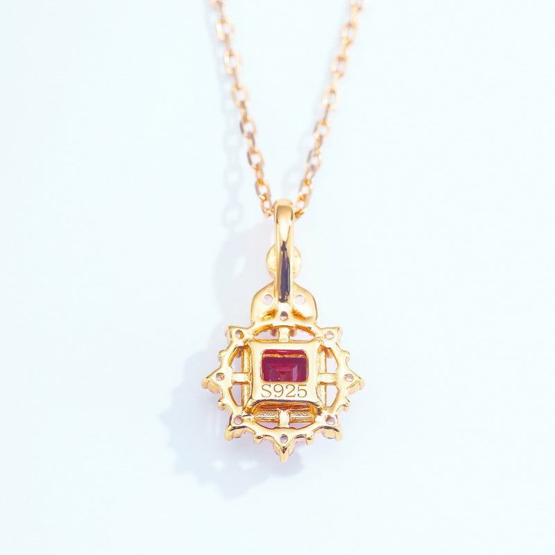 S925 Sterling Silver Jewelry Pendants Red Corundum Gemstone Palace Style Necklace Charms
