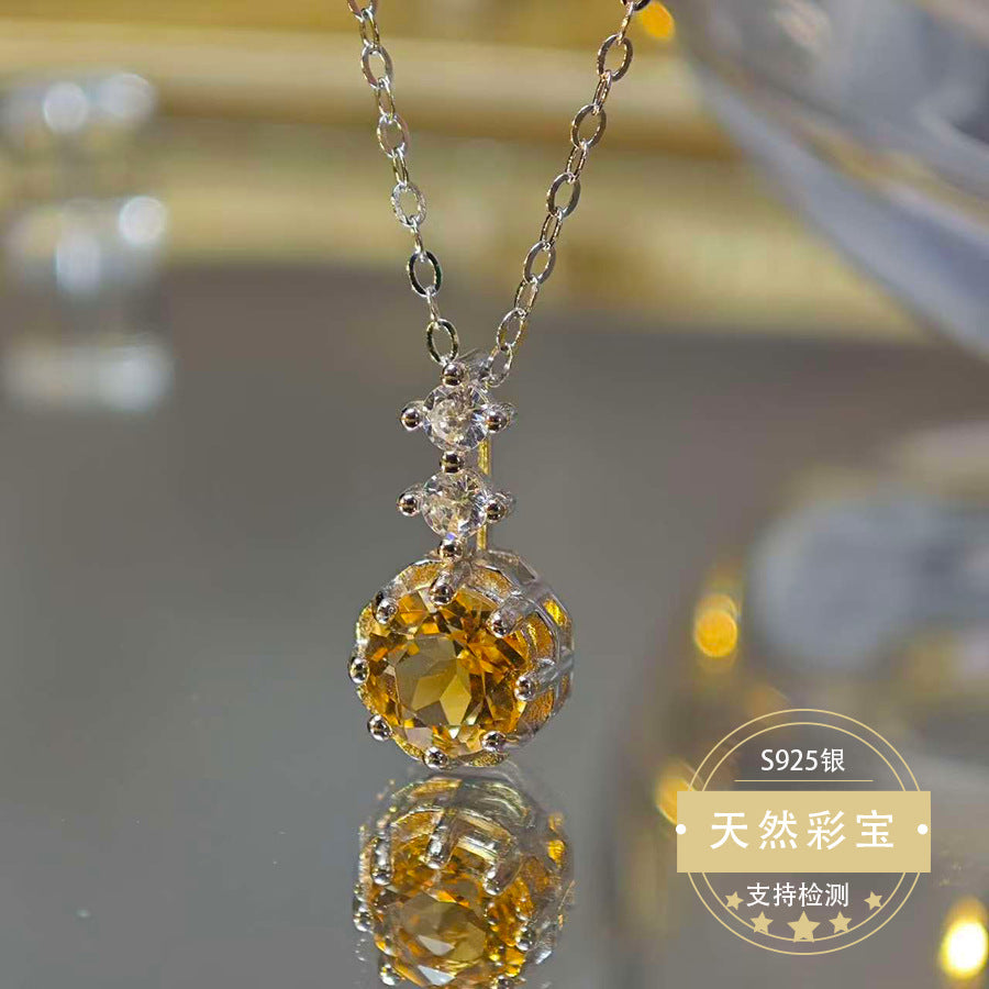 Natural Topaz Gemstone Fine Jewelry 925 Sterling Silver Classic Luxury Charms Necklace