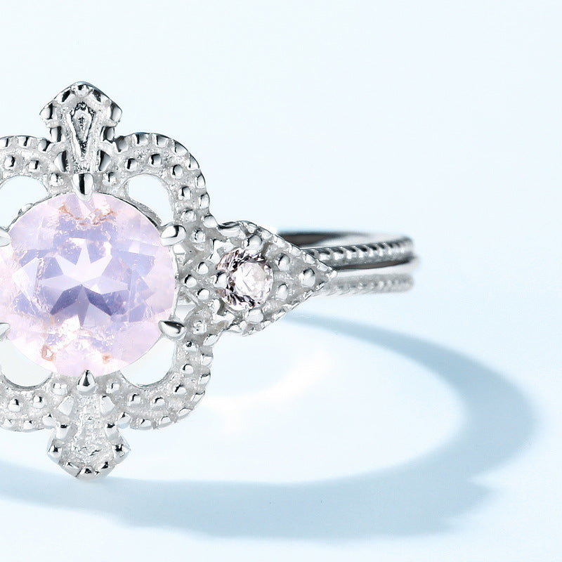 S925 Sterling Silver Jewelry Ring Gold Plating Natural Rose Quartz Gemstone Rings