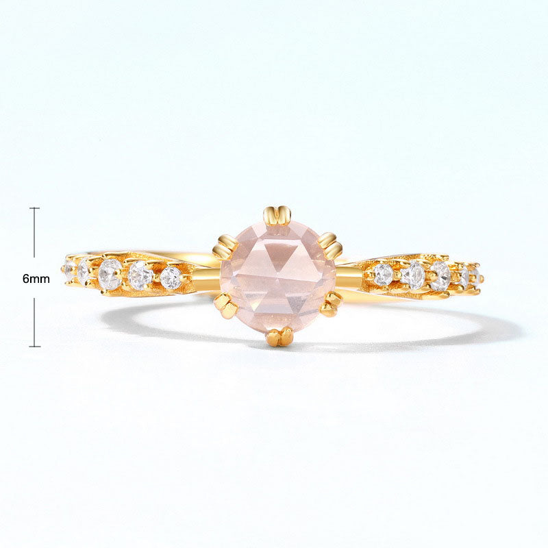 S925 Sterling Silver Jewelry Ring Natural Rose Quartz Gemstone Simple Luxury Rings