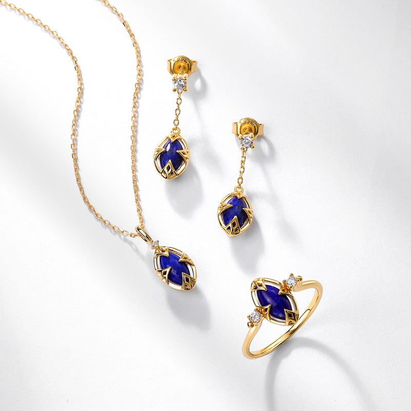 S925 Sterling Silver Jewelry Earrings Natural Lapis Lazuli Gemstone Detachable Drop Earrings