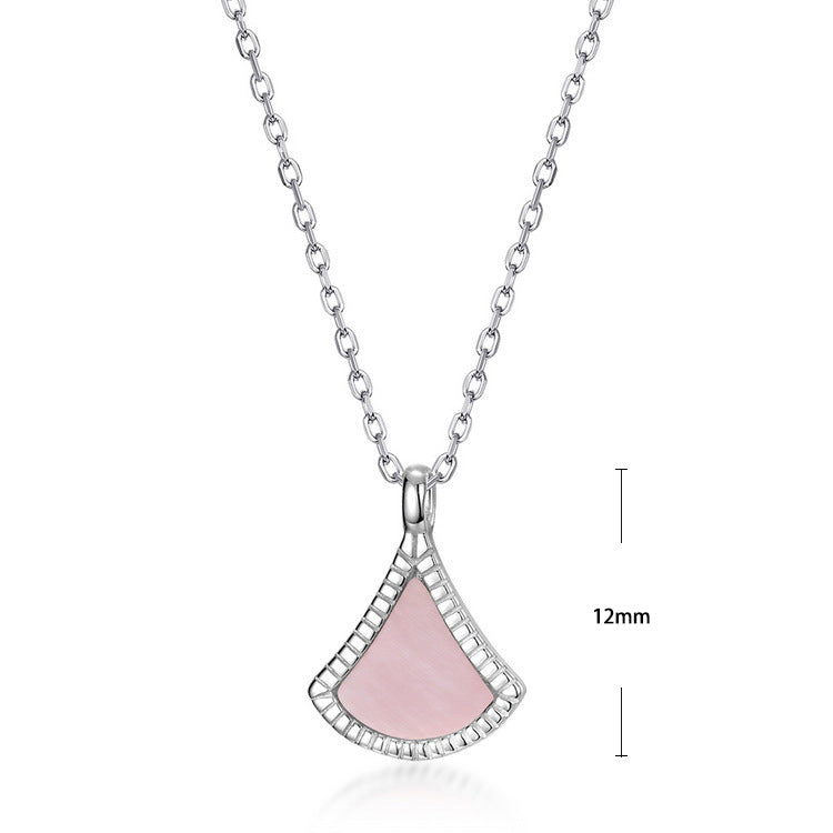 S925 Sterling Silver Jewelry Necklace Natural Pink Shell Gemstone Geometric Sector Style Necklaces