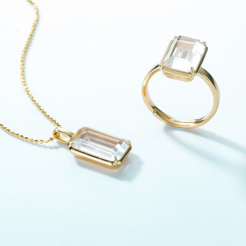 S925 Sterling Silver Jewelry Pendants Natural Clear Quartz Gemstone Necklace Charms
