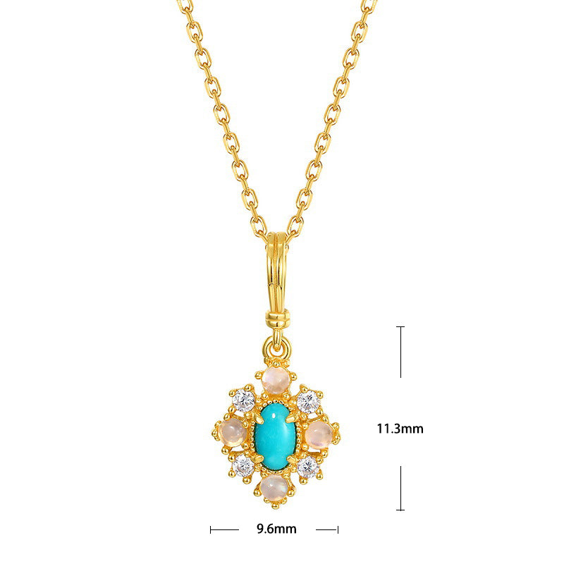 S925 Sterling Silver Jewelry Pendants Natural Turquoise Gemstone Necklace Charms