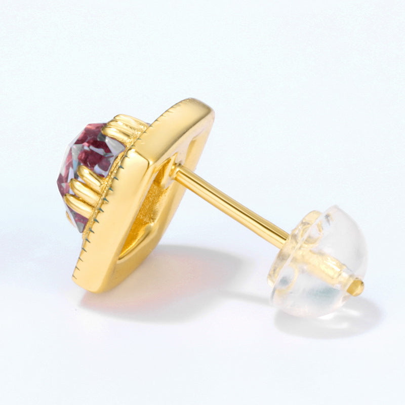 S925 Sterling Silver Jewelry Earrings Natural Amethyst Gemstone Enamel Stud Earrings