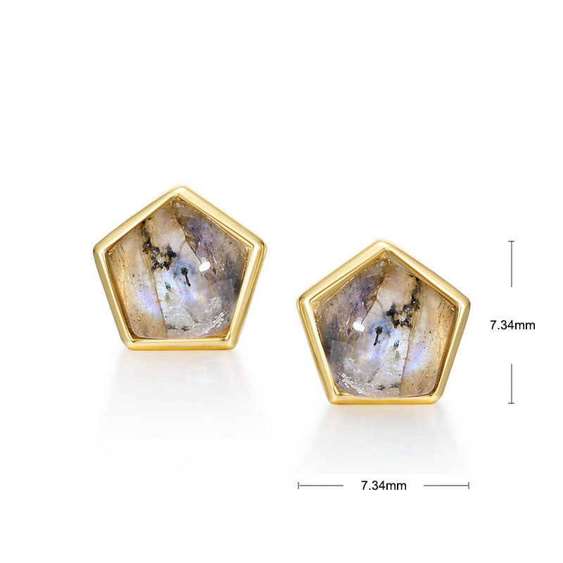 S925 Sterling Silver Jewelry Earrings Natural Labradorite Gemstone Pengaton Style Stud Earrings