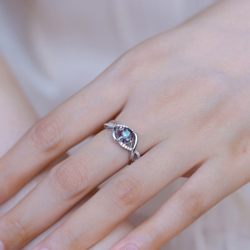 S925 Sterling Silver Jewelry Ring Alexandrite Gemstone Wavy Style Rings