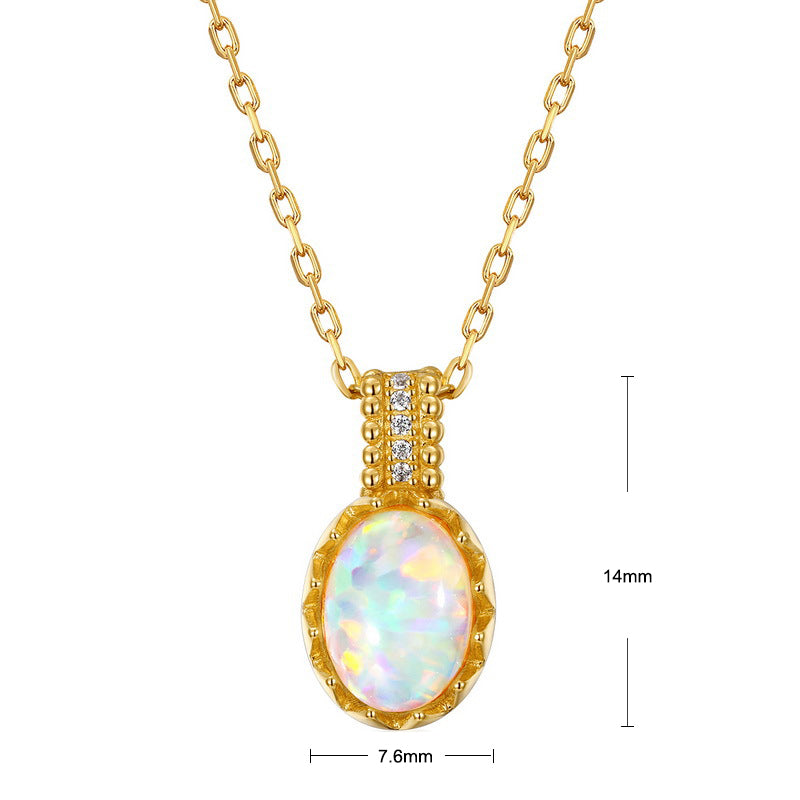 S925 Sterling Silver Jewelry Opal Gemstone Oval Style Vintage Luxury Necklace Pendant