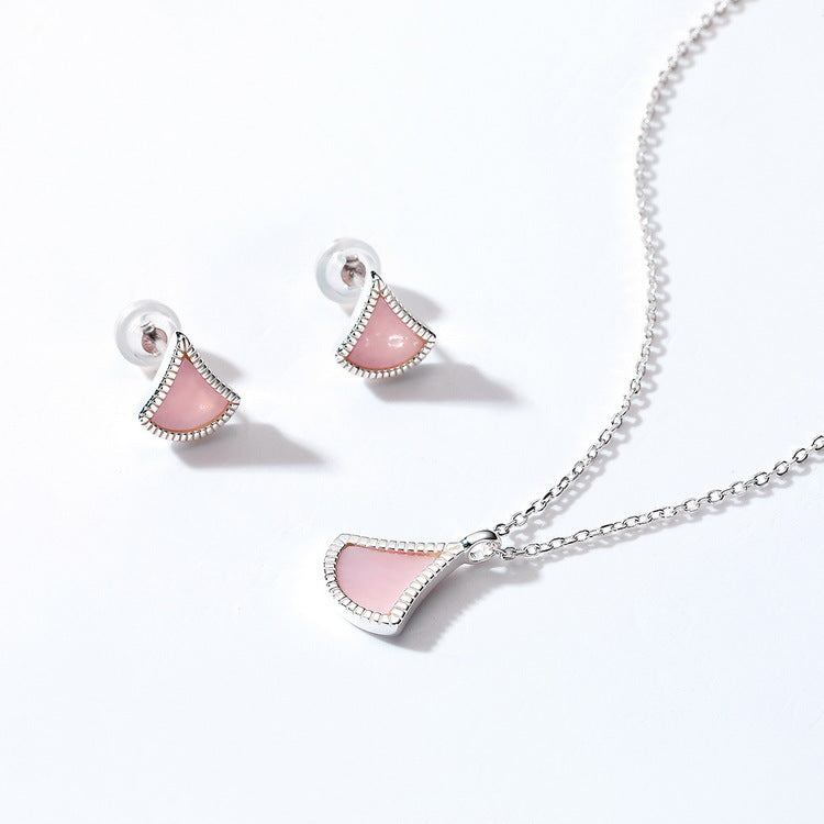 S925 Sterling Silver Jewelry Earrings Natural Pink Shell Gemstone Geometric Sector Style Earrings