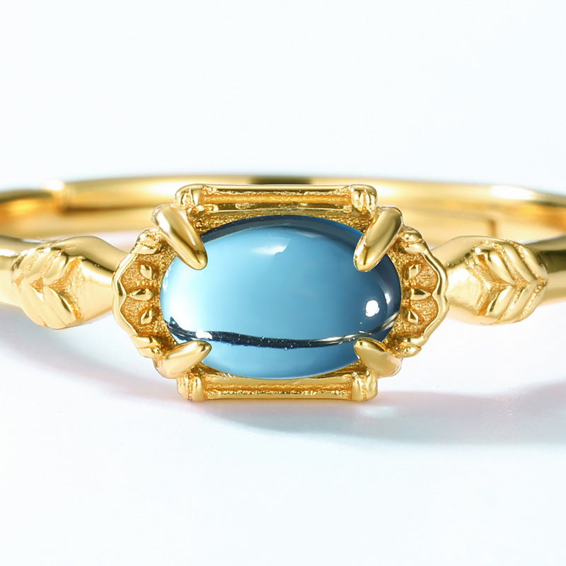 S925 Sterling Silver Jewelry Ring Natural London Blue Topaz Gemstone Vintage Style Rings