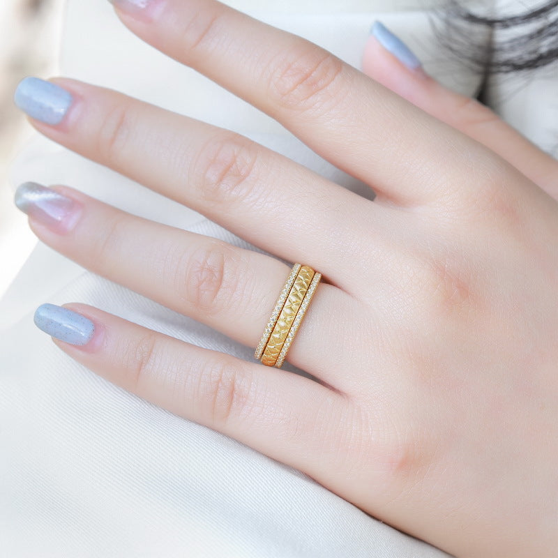 S925 Sterling Silver Jewelry Ring Hand Made Wire Drawing Craft Silky Surface Rotable Style Band Rings