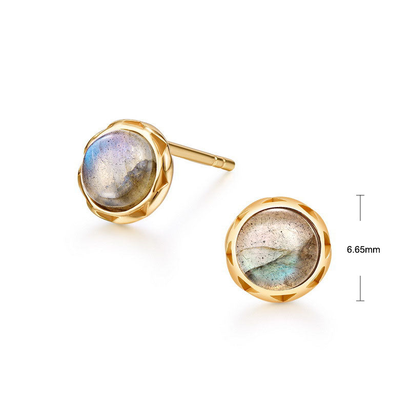 S925 Sterling Silver Jewelry Earrings Natural Labradorite Gemstone Round Style Stud Earrings