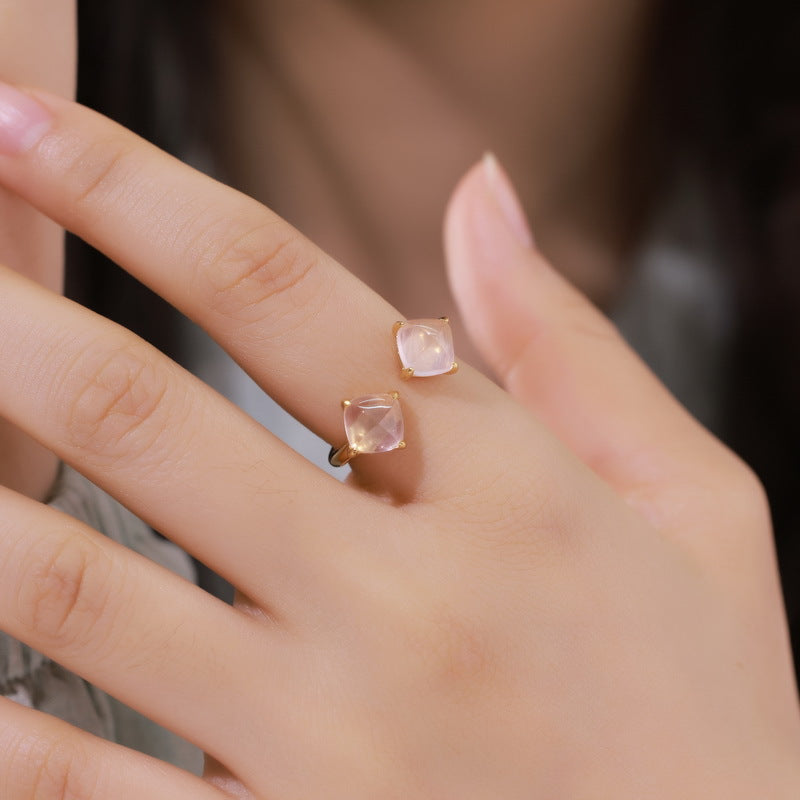 S925 Sterling Silver Jewelry Rings Natural Rose Quartz Fashion Style Luxury Ring