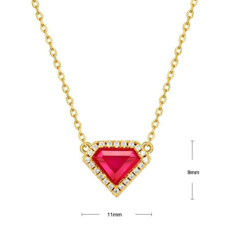 S925 Sterling Silver Jewelry Necklace Red Corundum Gemstone Shield Style Charms Necklaces