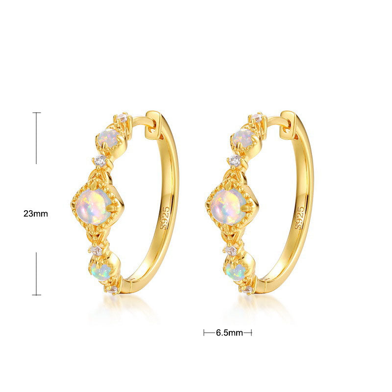 S925 Sterling Silver Jewelry Earrings Magical Color Opal Gemstone Hoop Earrings