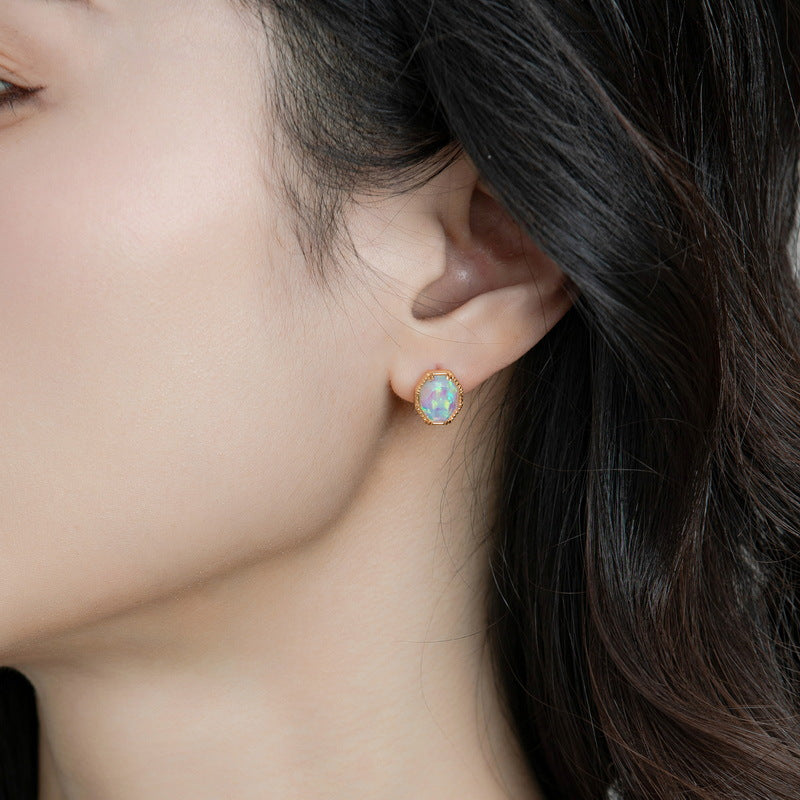 S925 Sterling Silver Jewelry Earrings Gold Plating Opal Gemstone Luxury Earrings