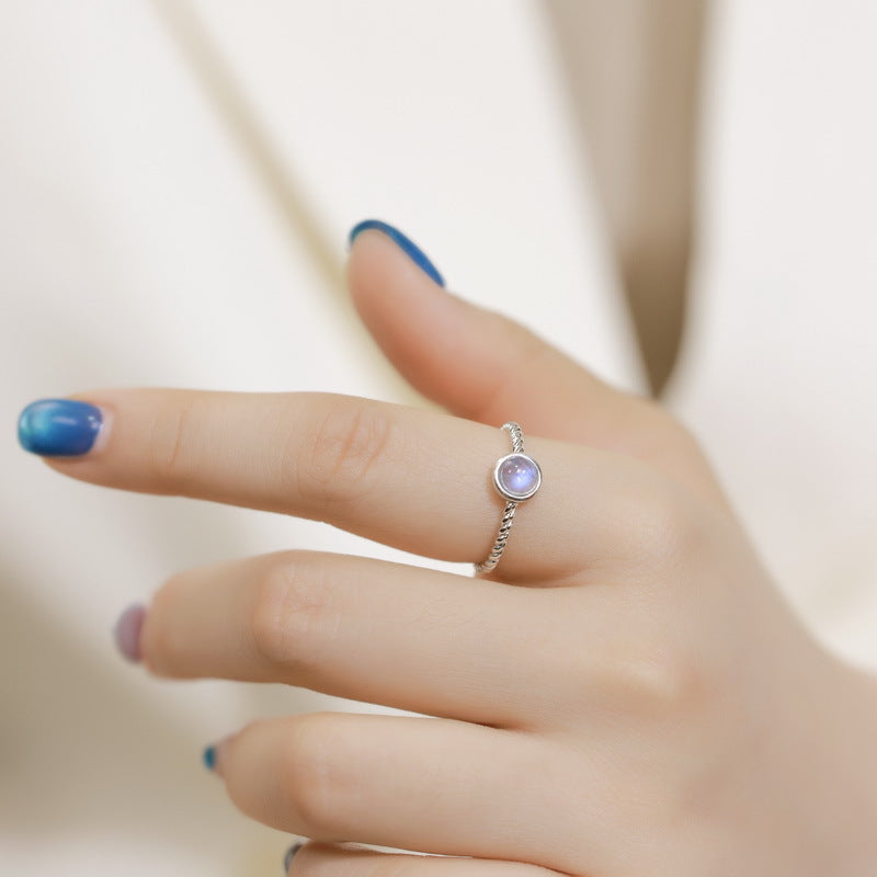S925 Sterling Silver Jewelry Ring Natural Moonstone Gemstone Opening Style Rings
