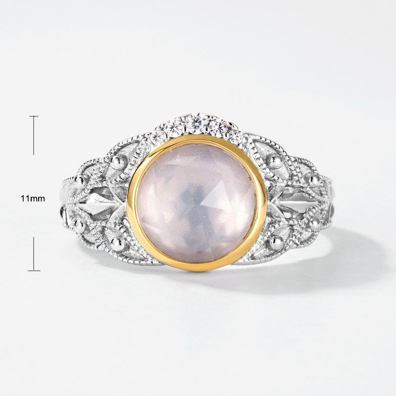 S925 Sterling Silver Jewelry Ring Natural Rose Quartz Gemstone Vintage Style Rings
