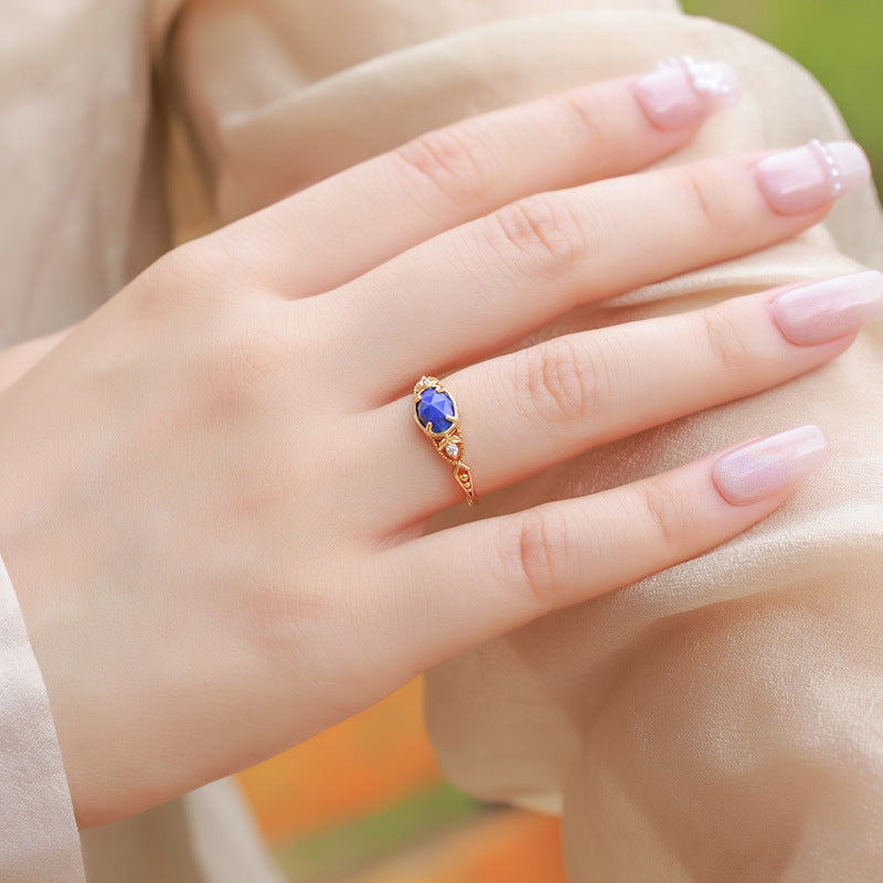 S925 Sterling Silver Jewelry Ring Natural Lapis Lazuli Gemstone Oval Style Fashion Rings