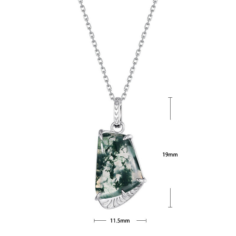 S925 Sterling Silver Jewelry Pendant Natural Moss Agate Gemstone Irregular Style Necklace Charms