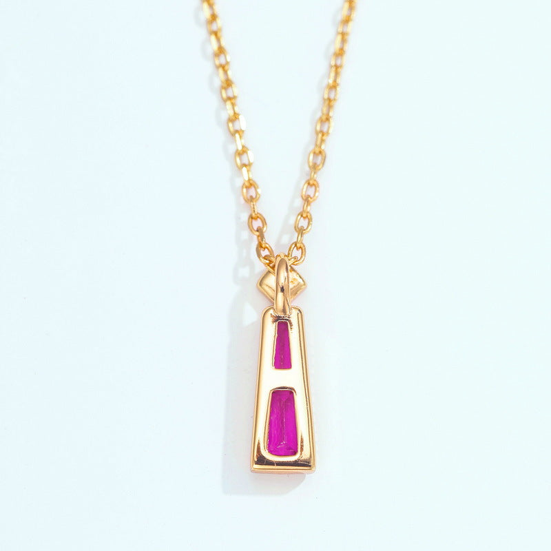 S925 Sterling Silver Jewelry Necklace Red Corundum Gemstone Geometric Style Charms Necklace