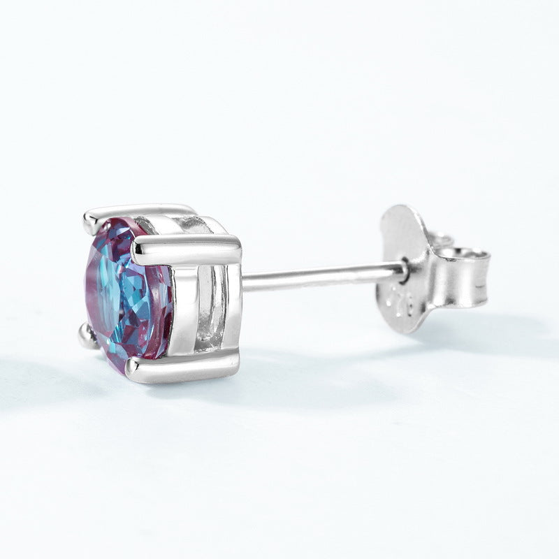 S925 Sterling Silver Jewelry Earrings Alexandrite Gemstone Daily Life Stud Earrings