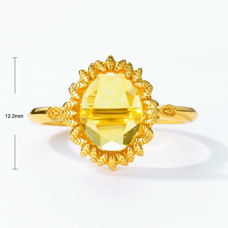 S925 Sterling Silver Jewelry Ring Citrine Gemstone Sunflower Style Simple Luxury Rings