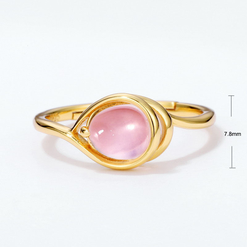 S925 Sterling Silver Jewelry Ring Natural Rose Quartz Gemstone Water Drop Style Rings