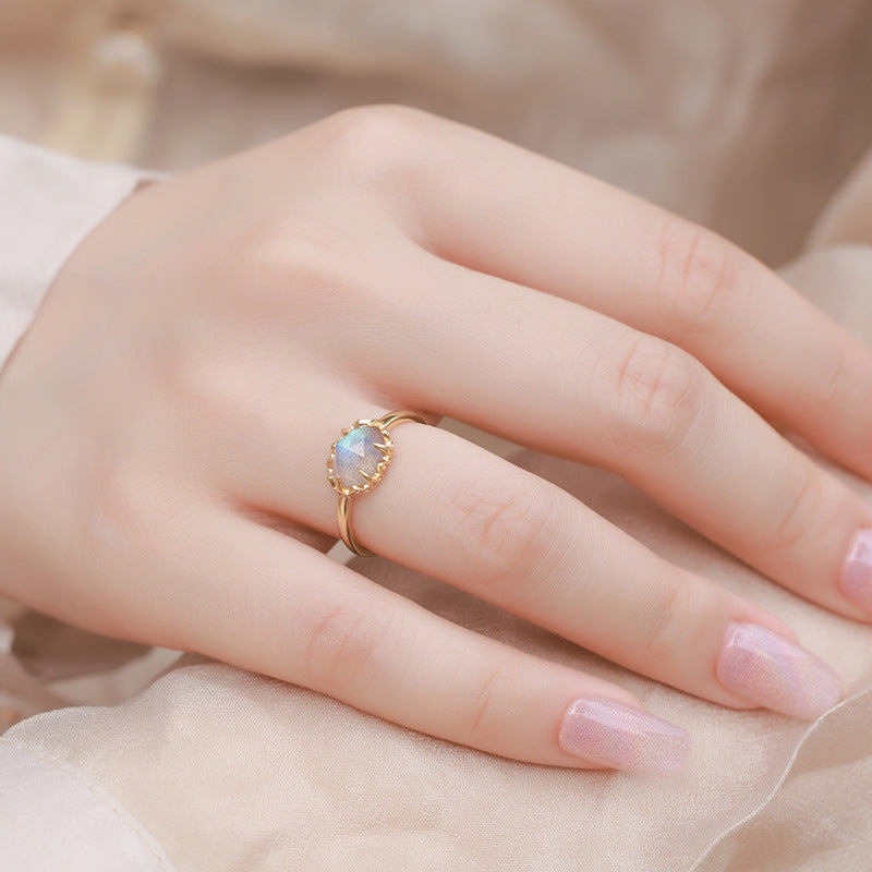 S925 Sterling Silver Jewelry Ring Natural Labradorite Gemstone Simple Luxury Rings