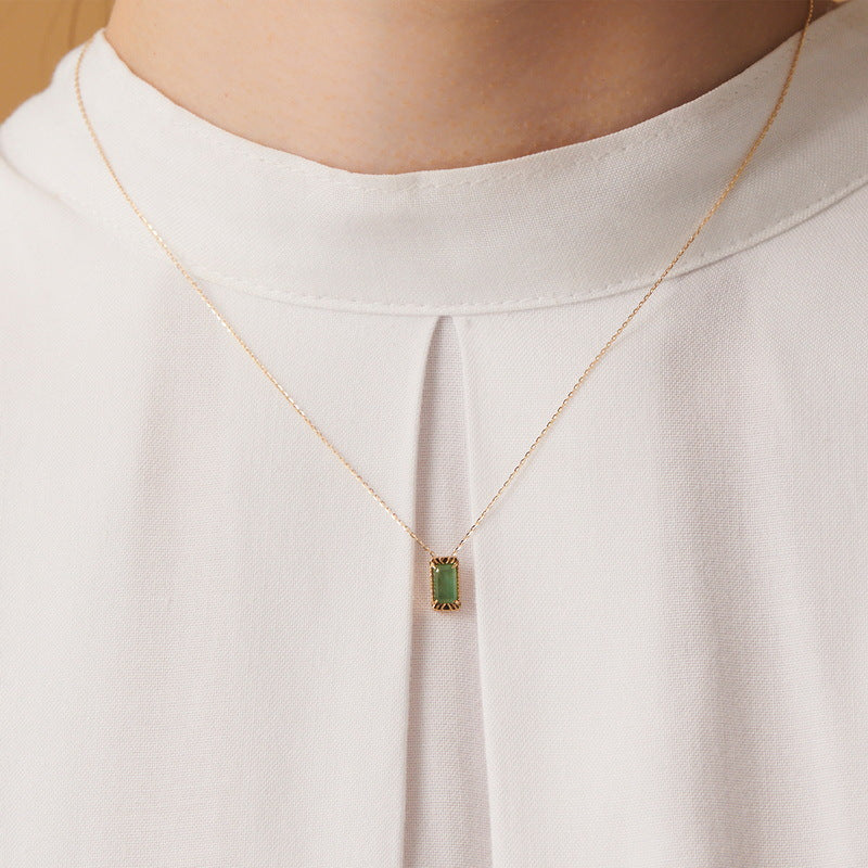 S925 Sterling Silver Jewelry Pendant Natural Moss Agate Gemstone Choker Necklace Charms
