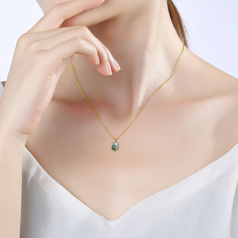 S925 Sterling Silver Jewelry Pendants Natural Sky Blue Topaz Gemstone Necklace Charms