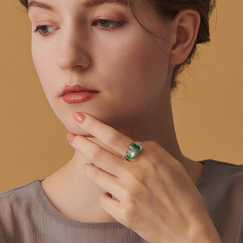 S925 Sterling Silver Jewelry Ring Natural Moss Agate Gemstone Irregular Style Luxury Rings