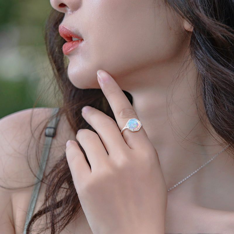 S925 Sterling Silver Jewelry Ring Magical Color Opal Gemstone Opening Adjustable Luxury Rings