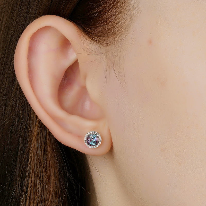 S925 Sterling Silver Jewelry Earrings Alexandrite Gemstone Round Style Stud Earrings